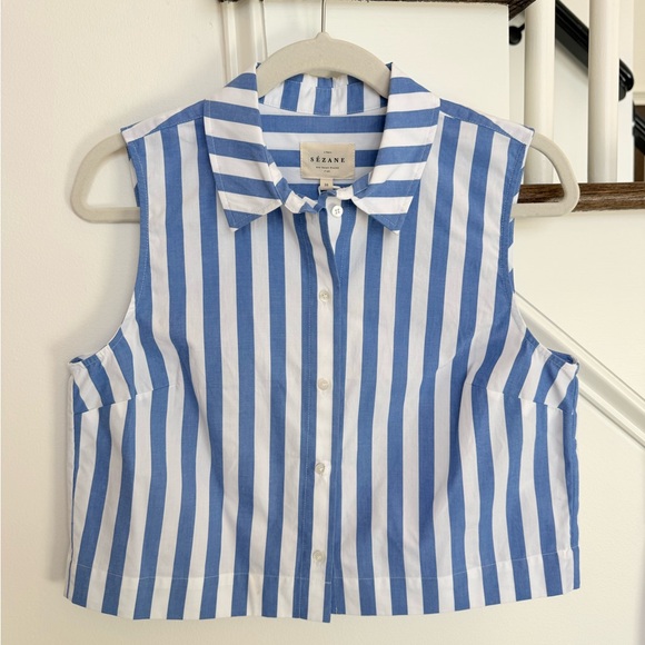 Sézane Harmonie Shirt – Bright Blue & Ecru Stripes | Size M | NWT - Picture 2 of 6